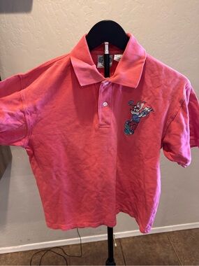 ACME Coral Pink Polo with Embroidered Bugs Bunny Playing Golf Patch